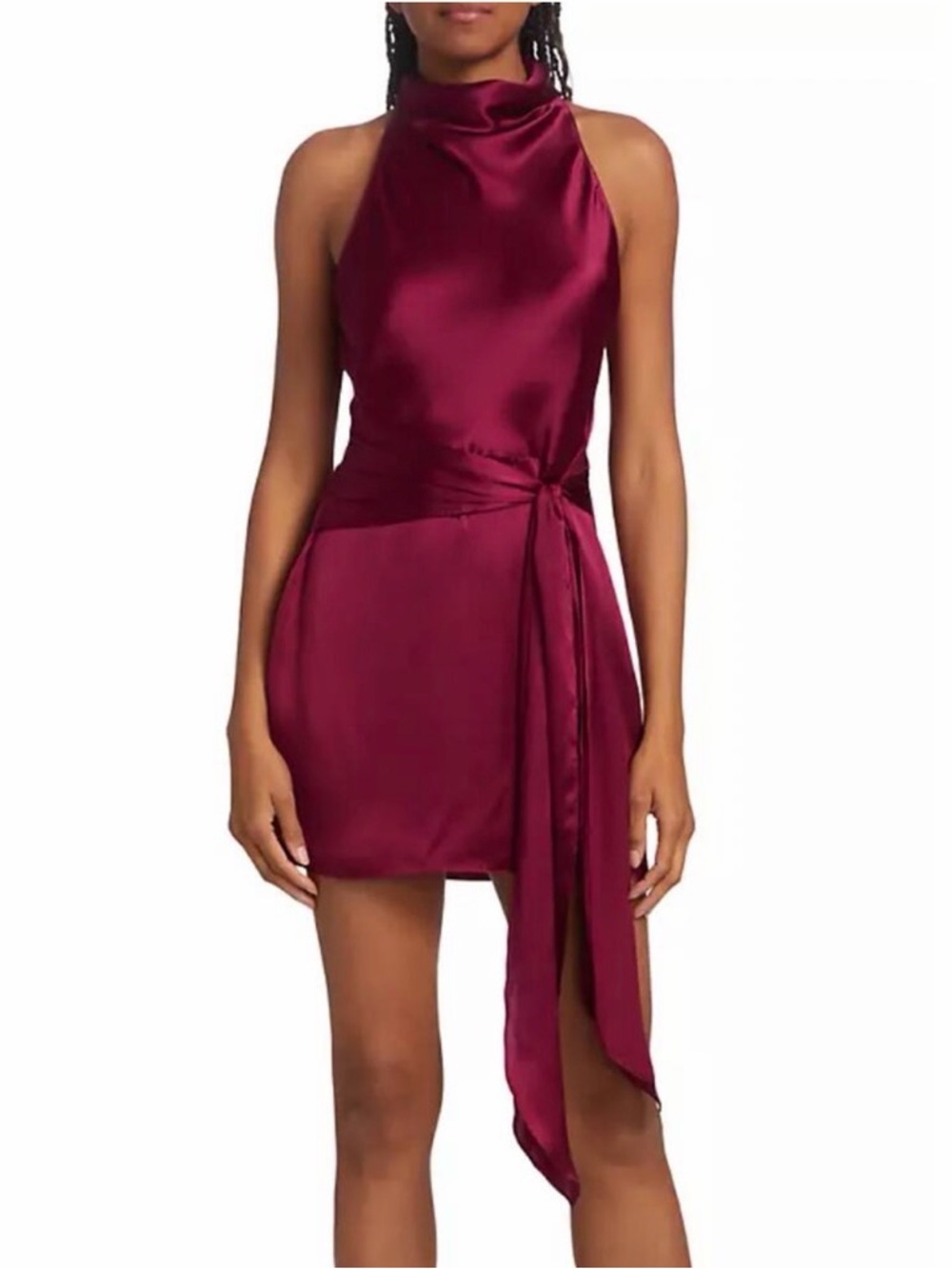 AMANDA UPRICHARD Sandrine Syrah Burgundy Silk Halter Mini Dress Size Medium